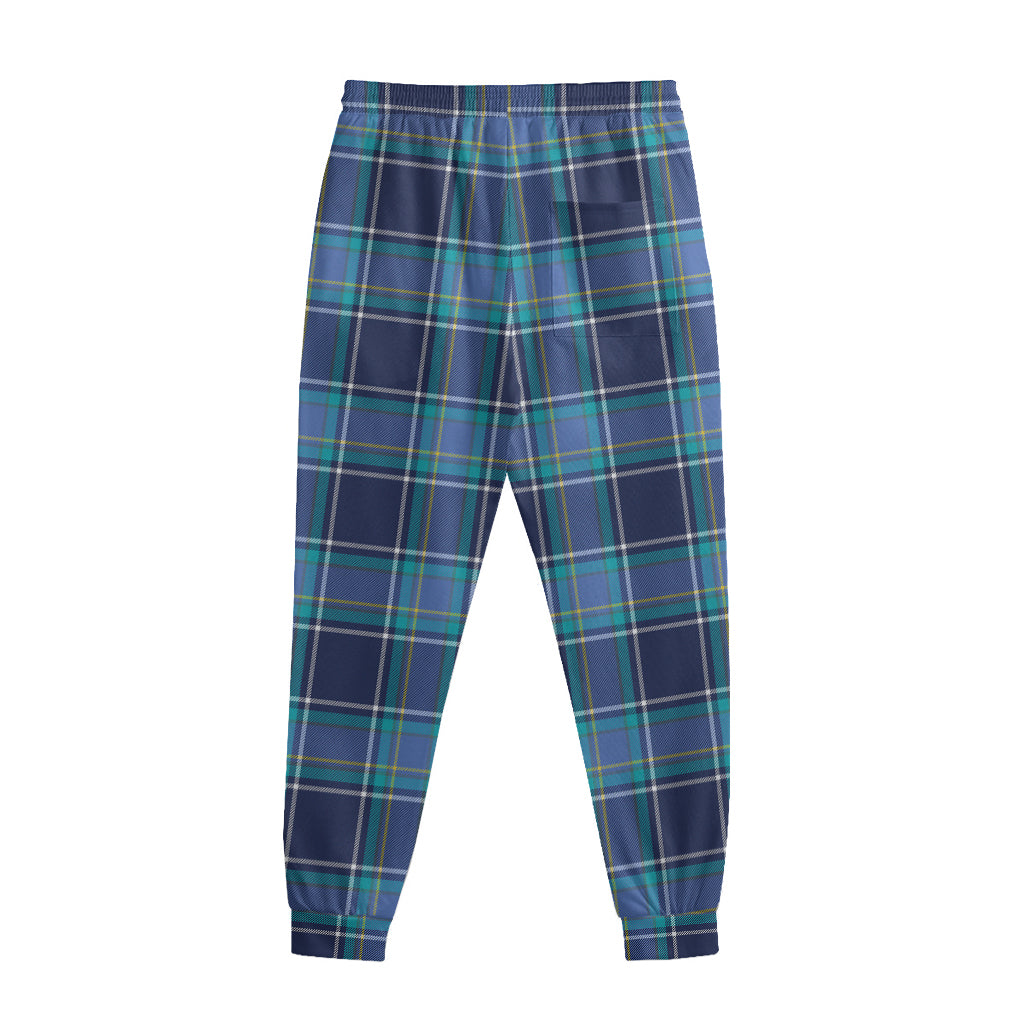 Blue And Teal Tartan Pattern Print Sweatpants