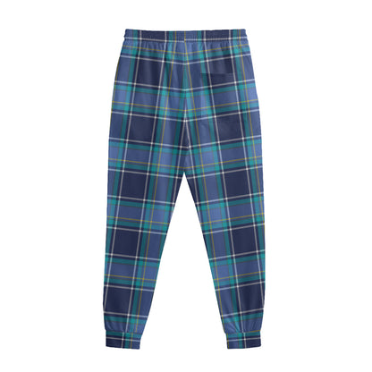 Blue And Teal Tartan Pattern Print Sweatpants