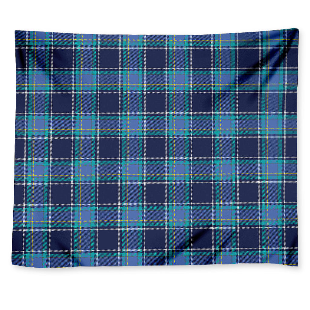 Blue And Teal Tartan Pattern Print Tapestry
