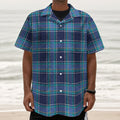 Blue And Teal Tartan Pattern Print Textured Short Sleeve Shirt