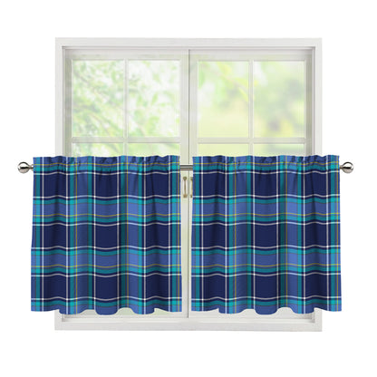 Blue And Teal Tartan Pattern Print Tier Curtains