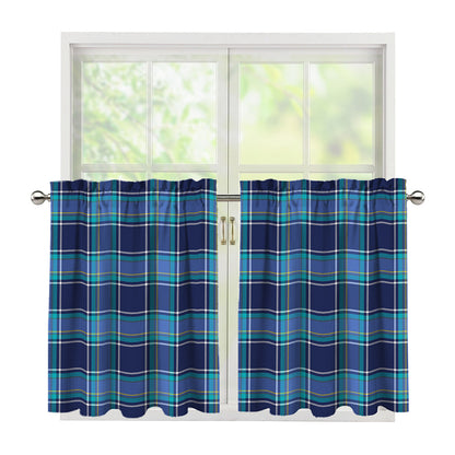 Blue And Teal Tartan Pattern Print Tier Curtains