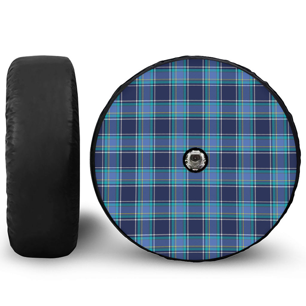 Blue And Teal Tartan Pattern Print Tire Cover With Camera Hole