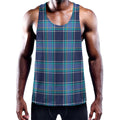 Blue And Teal Tartan Pattern Print Men's Workout Tank Top