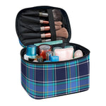 Blue And Teal Tartan Pattern Print Travel Makeup Bag