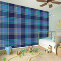 Blue And Teal Tartan Pattern Print Wall Sticker