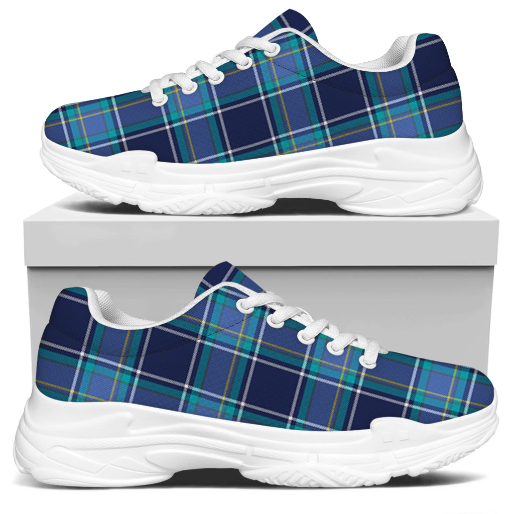 Blue And Teal Tartan Pattern Print White Chunky Shoes