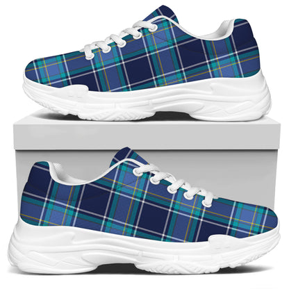 Blue And Teal Tartan Pattern Print White Chunky Shoes
