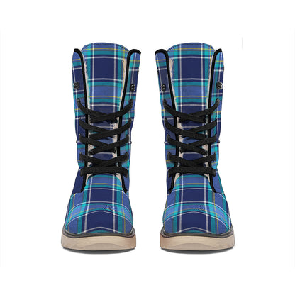 Blue And Teal Tartan Pattern Print Winter Boots