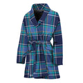 Blue And Teal Tartan Pattern Print Women's Bathrobe