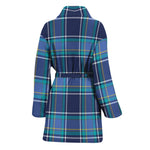 Blue And Teal Tartan Pattern Print Women's Bathrobe