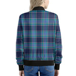 Blue And Teal Tartan Pattern Print Women's Bomber Jacket