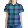 Blue And Teal Tartan Pattern Print Women's Polo Shirt