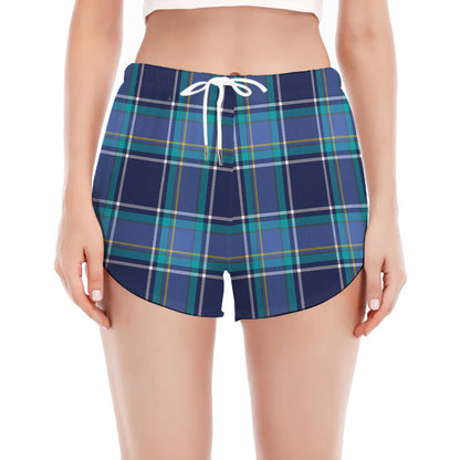 Blue And Teal Tartan Pattern Print Women's Split Running Shorts