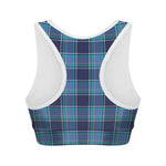 Blue And Teal Tartan Pattern Print Women's Sports Bra