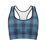 Blue And Teal Tartan Pattern Print Women's Sports Bra