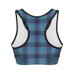 Blue And Teal Tartan Pattern Print Women's Sports Bra