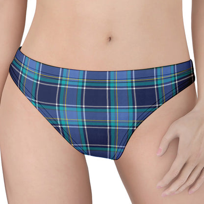 Blue And Teal Tartan Pattern Print Women's Thong
