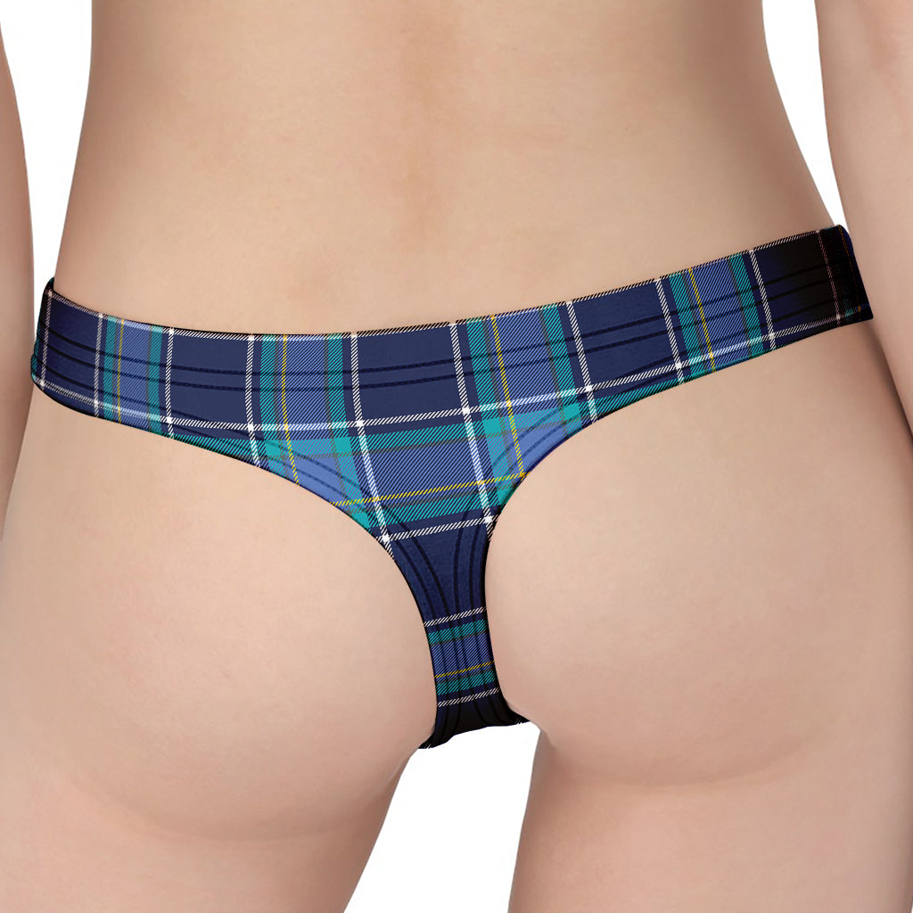 Blue And Teal Tartan Pattern Print Women's Thong