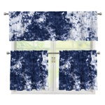 Blue And White Acid Wash Tie Dye Print 3 Piece Kitchen Curtains