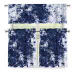 Blue And White Acid Wash Tie Dye Print 3 Piece Kitchen Curtains