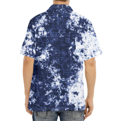Blue And White Acid Wash Tie Dye Print Aloha Shirt