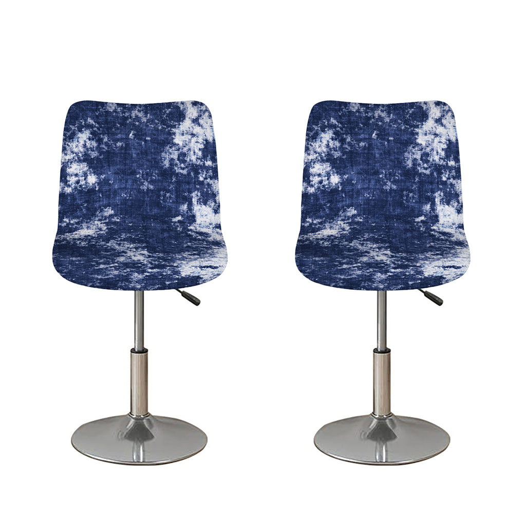 Blue And White Acid Wash Tie Dye Print Bar Stool Covers