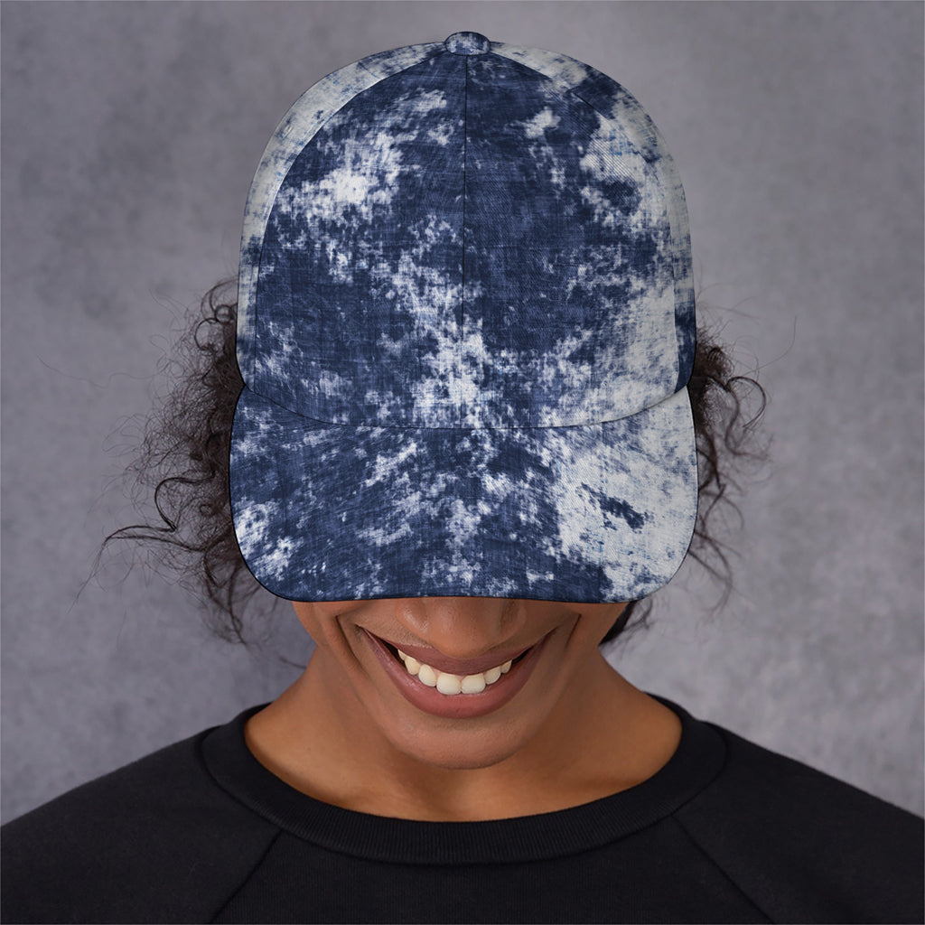 Blue And White Acid Wash Tie Dye Print Baseball Cap