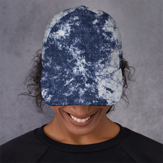 Blue And White Acid Wash Tie Dye Print Baseball Cap