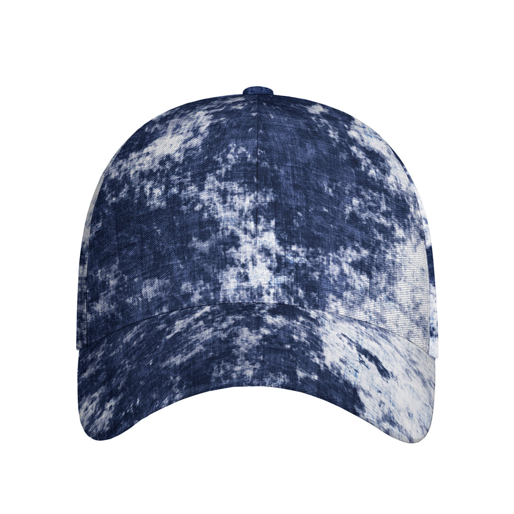 Blue And White Acid Wash Tie Dye Print Baseball Cap