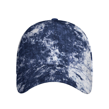 Blue And White Acid Wash Tie Dye Print Baseball Cap