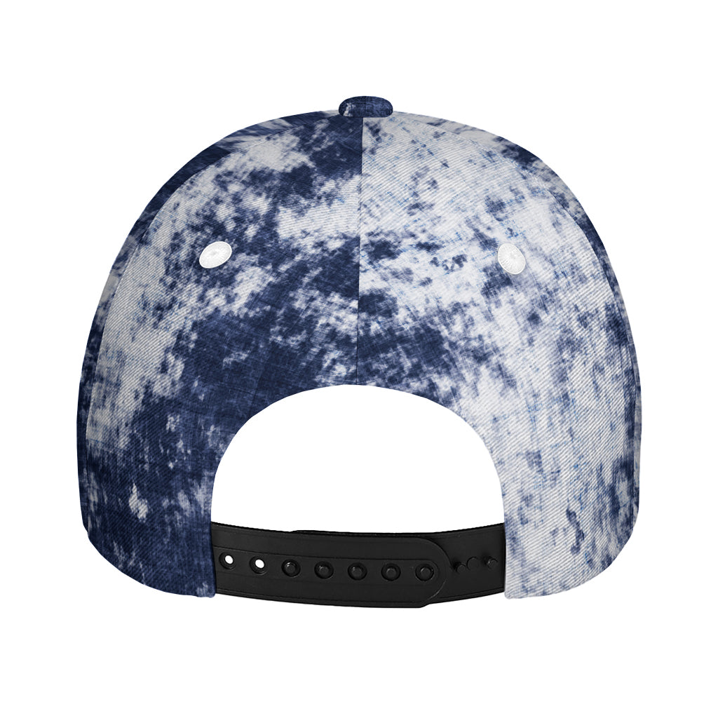 Blue And White Acid Wash Tie Dye Print Baseball Cap
