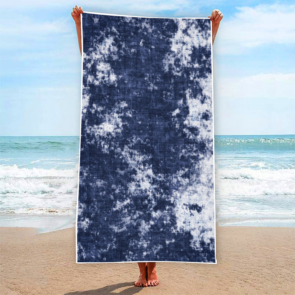 Blue And White Acid Wash Tie Dye Print Beach Towel