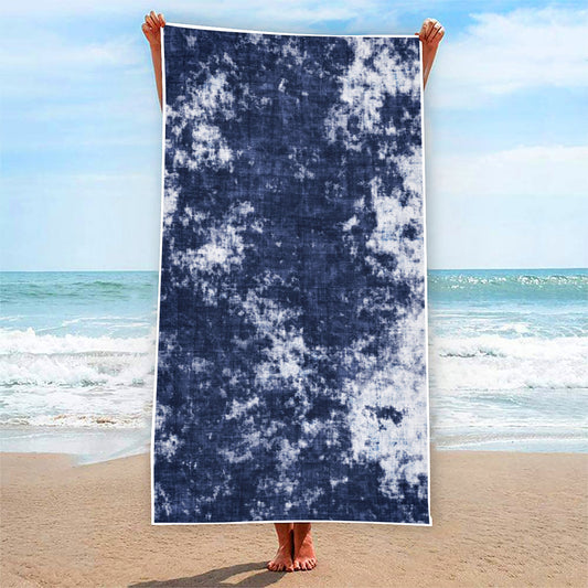 Blue And White Acid Wash Tie Dye Print Beach Towel
