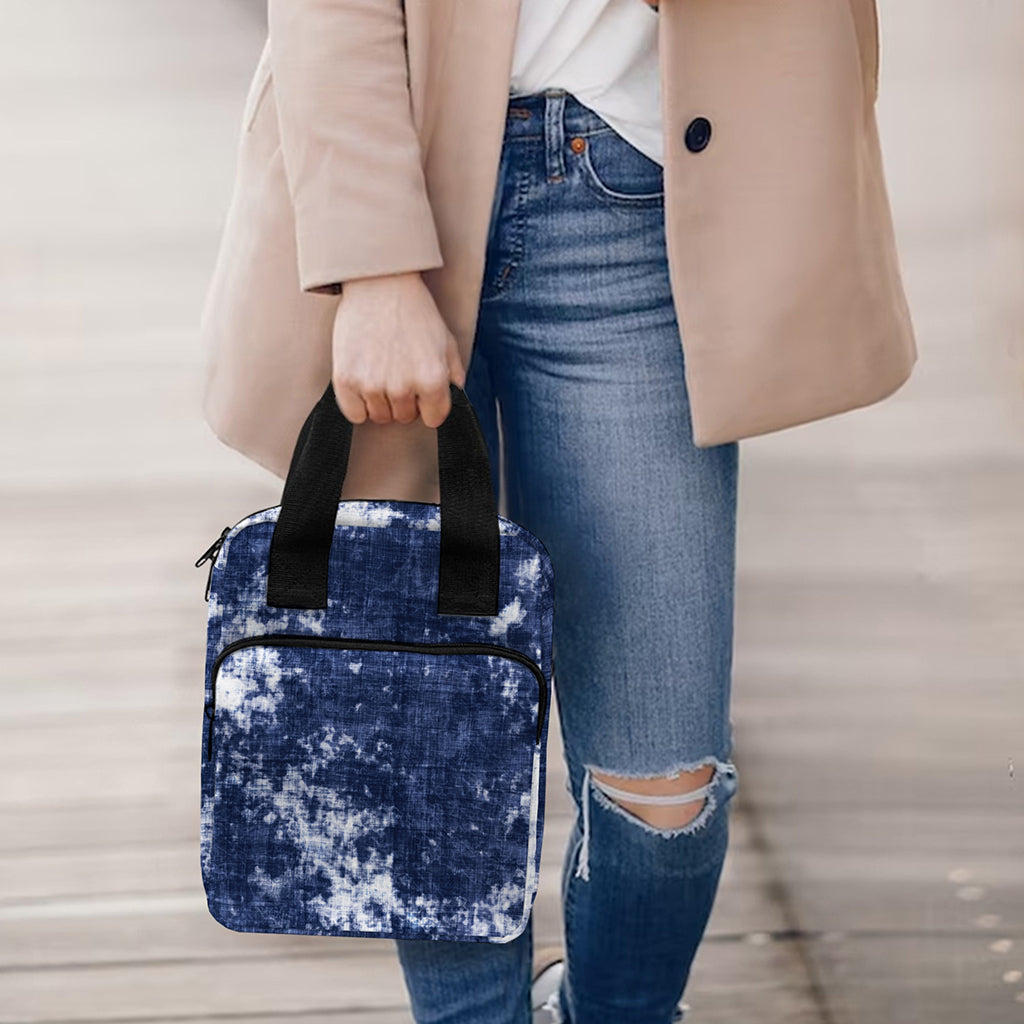 Blue And White Acid Wash Tie Dye Print Bible Tote Bag