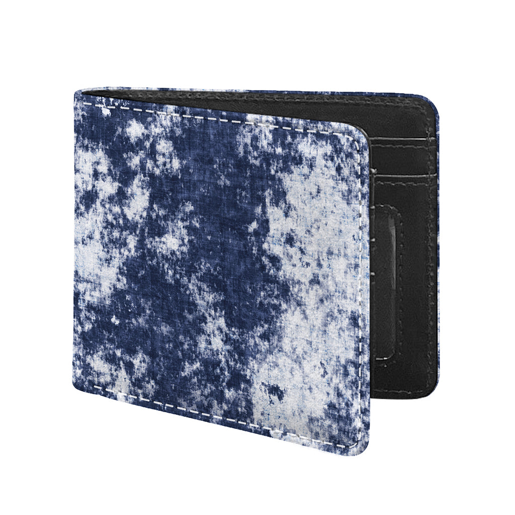 Blue And White Acid Wash Tie Dye Print Bifold Wallet
