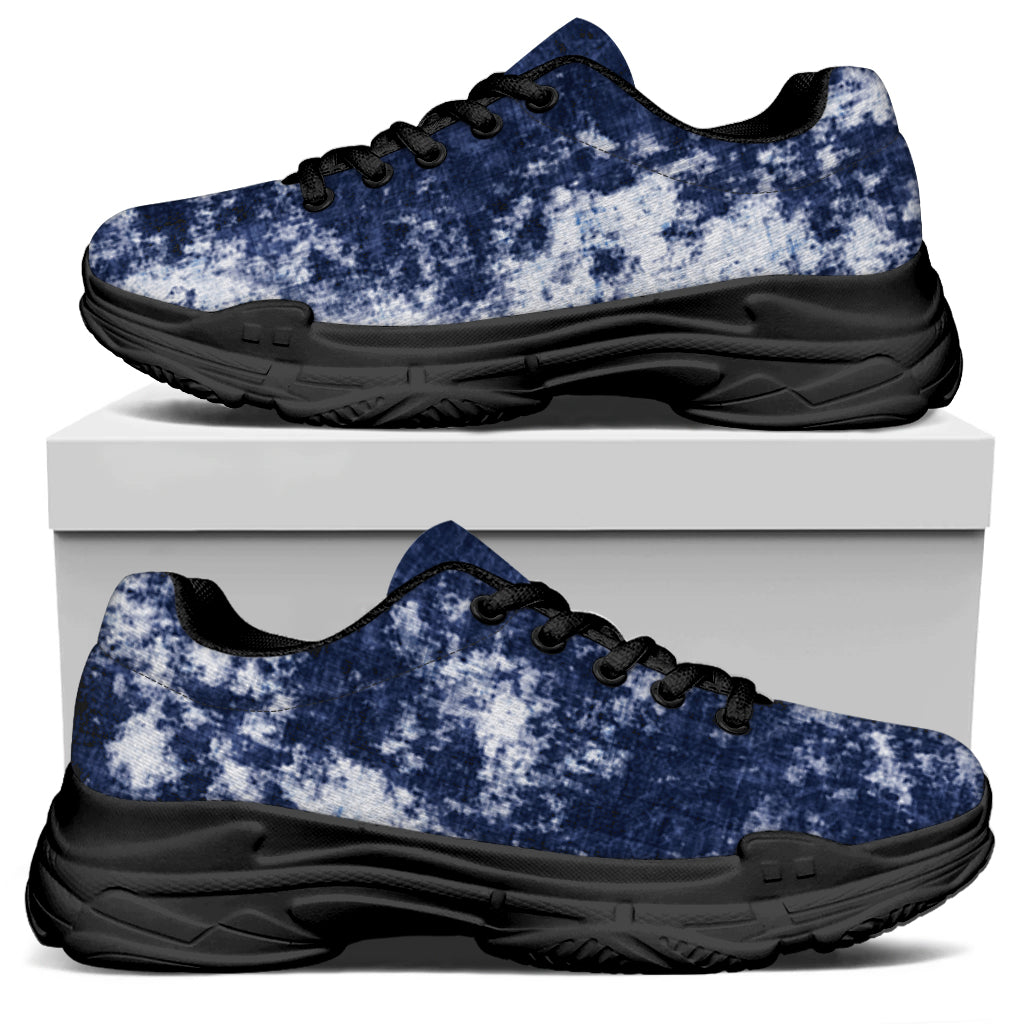 Blue And White Acid Wash Tie Dye Print Black Chunky Shoes
