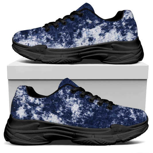 Blue And White Acid Wash Tie Dye Print Black Chunky Shoes