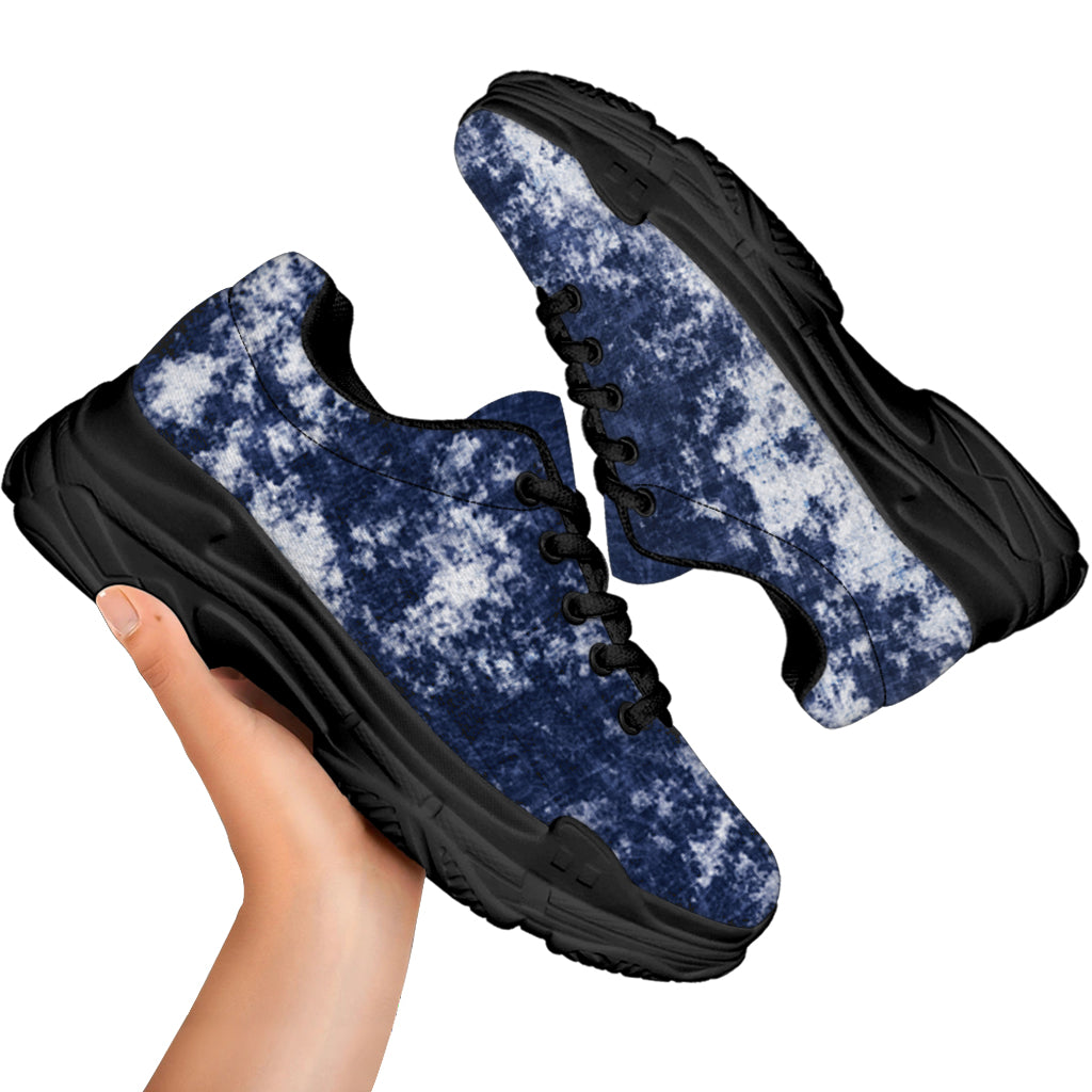 Blue And White Acid Wash Tie Dye Print Black Chunky Shoes