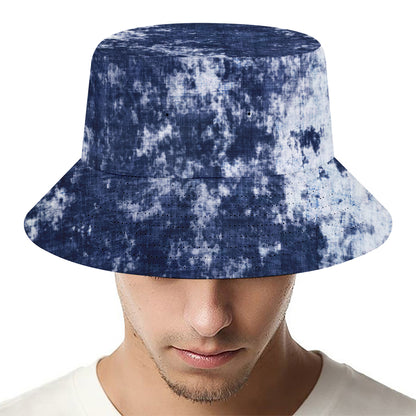 Blue And White Acid Wash Tie Dye Print Bucket Hat
