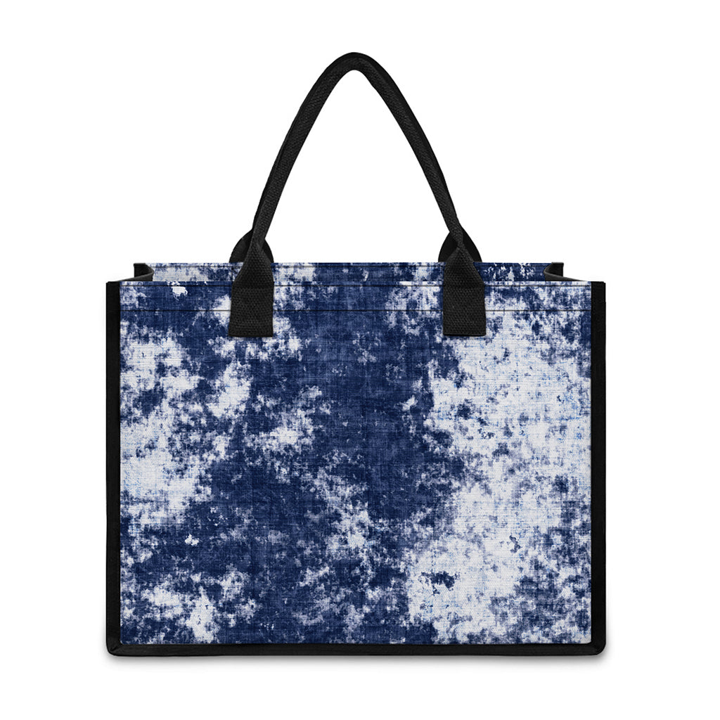 Blue And White Acid Wash Tie Dye Print Canvas Tote Bag