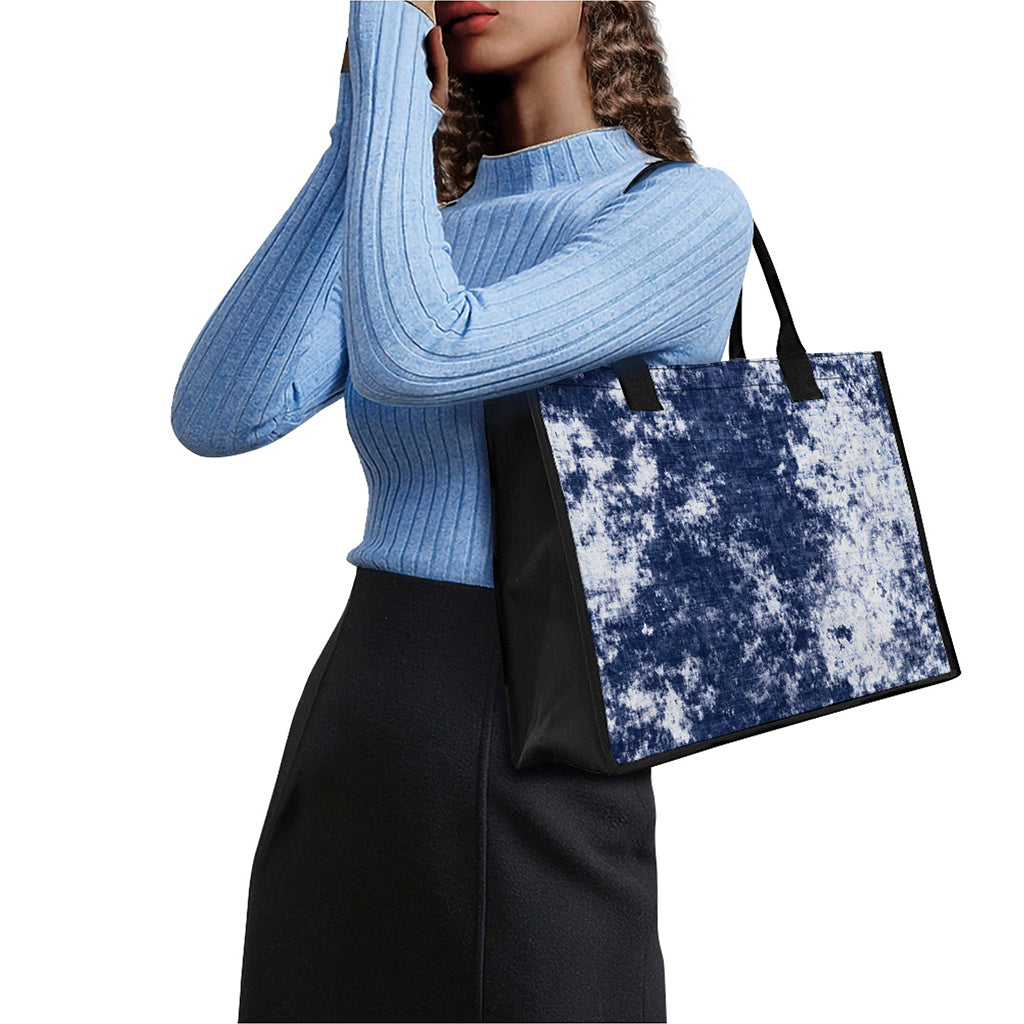 Blue And White Acid Wash Tie Dye Print Canvas Tote Bag