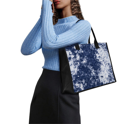 Blue And White Acid Wash Tie Dye Print Canvas Tote Bag