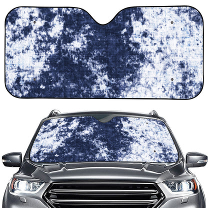 Blue And White Acid Wash Tie Dye Print Car Windshield Sun Shade