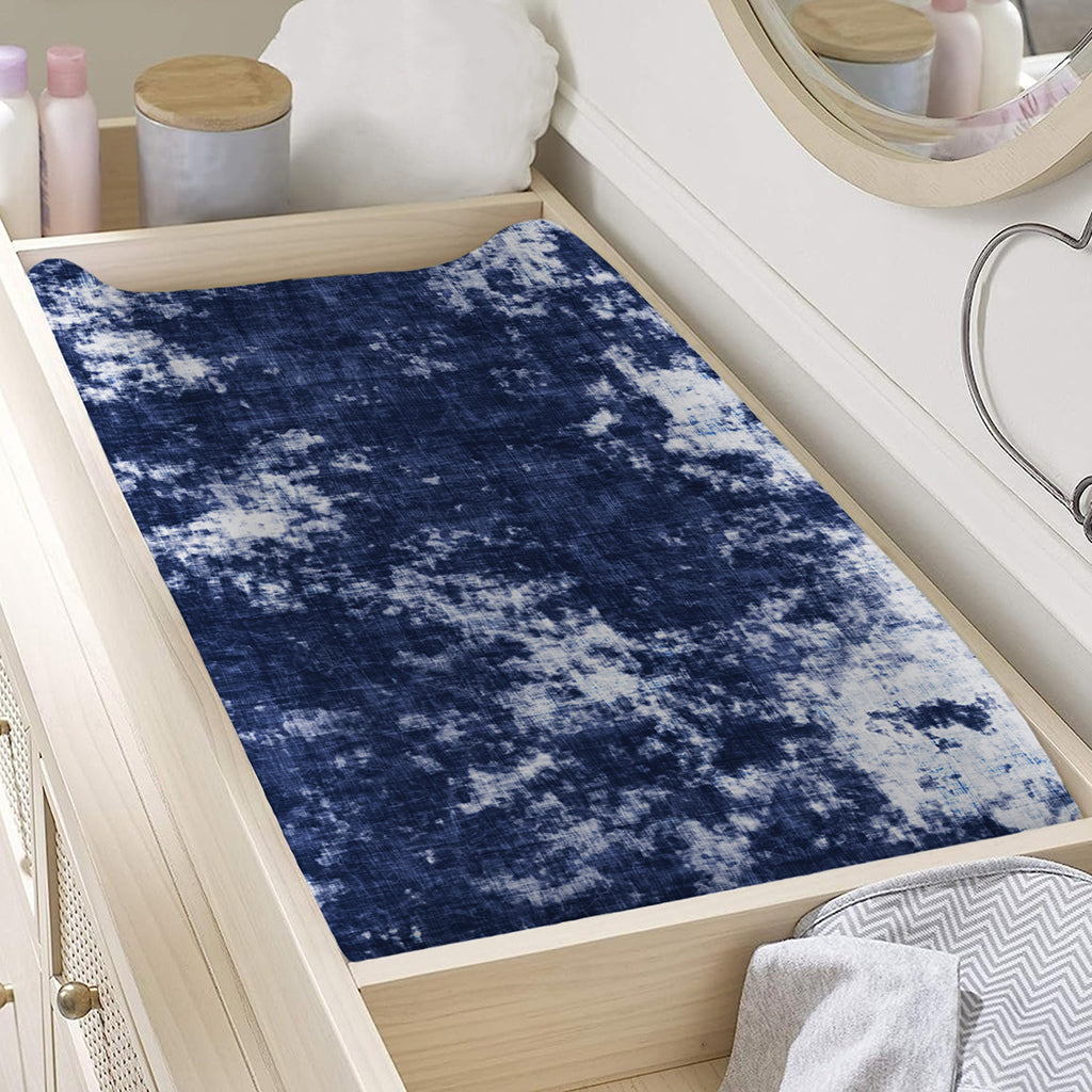 Blue And White Acid Wash Tie Dye Print Changing Pad Cover