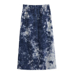 Blue And White Acid Wash Tie Dye Print Cotton Front Slit Maxi Skirt