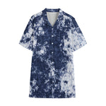 Blue And White Acid Wash Tie Dye Print Cotton Hawaiian Shirt