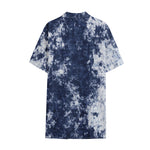 Blue And White Acid Wash Tie Dye Print Cotton Hawaiian Shirt