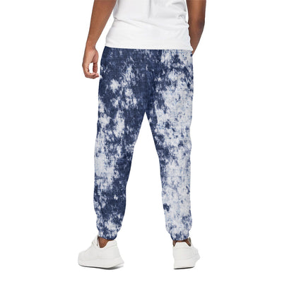 Blue And White Acid Wash Tie Dye Print Cotton Pants
