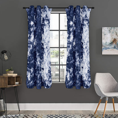 Blue And White Acid Wash Tie Dye Print Curtain